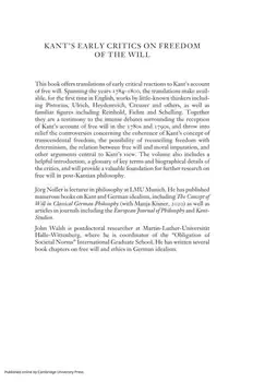 Cover of Kant's Early Critics on Freedom of the Will